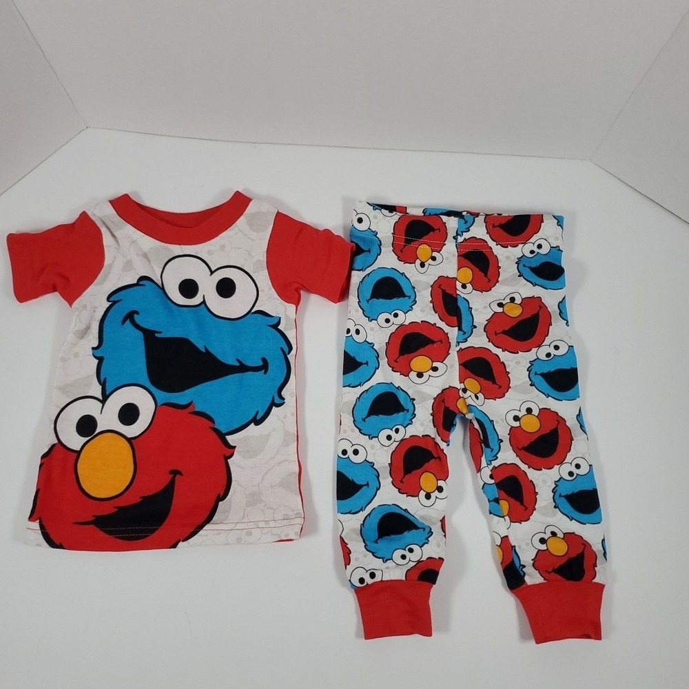 Sesame Street Elmo & Cookie Monster 2pc Pajama Set 9M infant Cotton